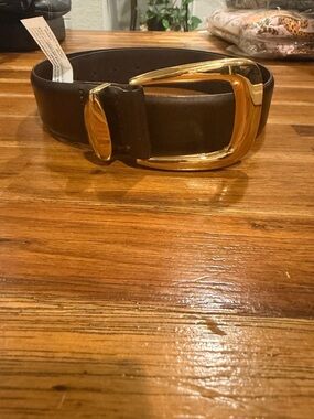 Madewell Dark Brown Leather Belt with Gold Buckle